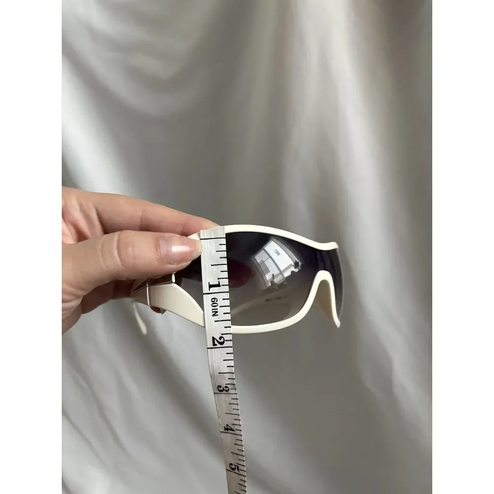 Authentic Prada 2000s 'SPR12G' Sports Wrap Mask Shield Sunglasses White Gradient